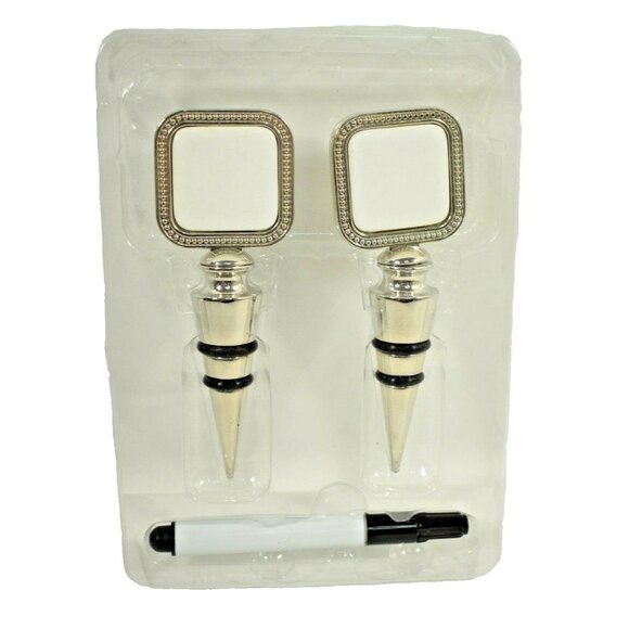 2 Wine Stoppers with Erasable White Board Squares w/Marker - Picture 1 of 2